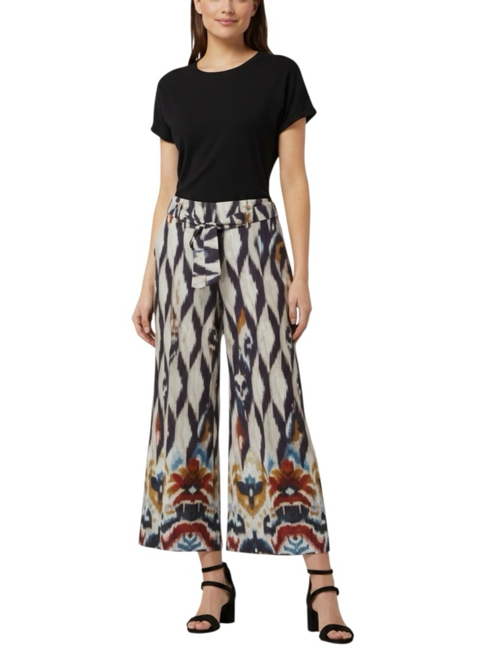 Raffaello Rossi linen blend belted cropped wide leg pants excellent condition